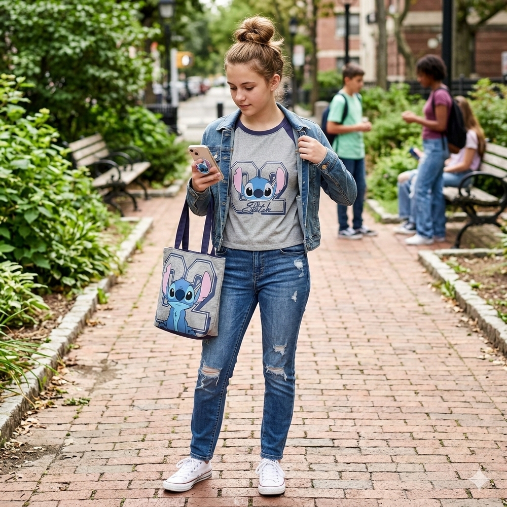 Disney's Stitch Cropped Tee - Gray and Blue